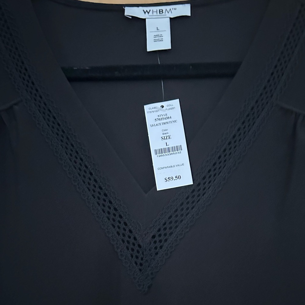 🖤🖤SOLD 🖤🖤NWT White House Black Market Delicate Lace Trim Black Tunic - Picture 7 of 9